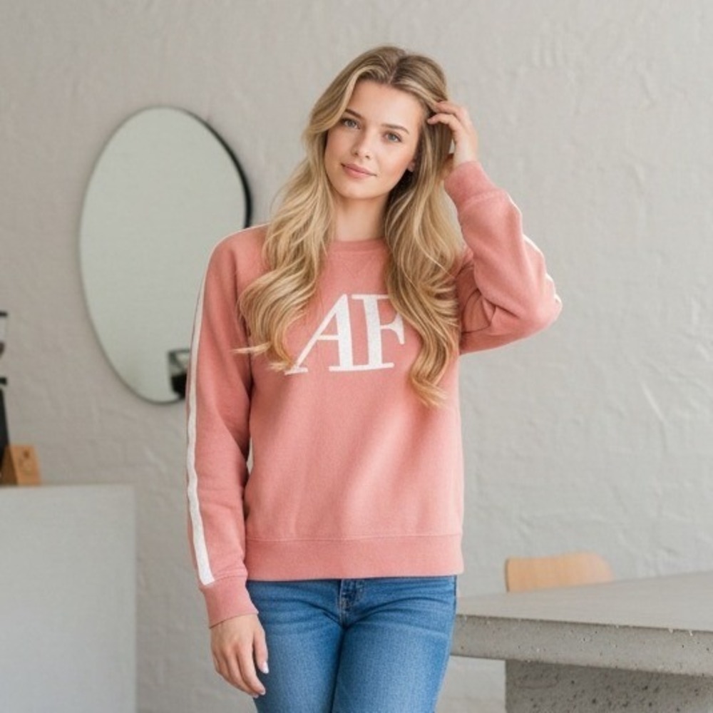 Abercrombie & Fitch AF Logo Y2K Sweatshirt Pink Crewneck Long Sleeve Pullover